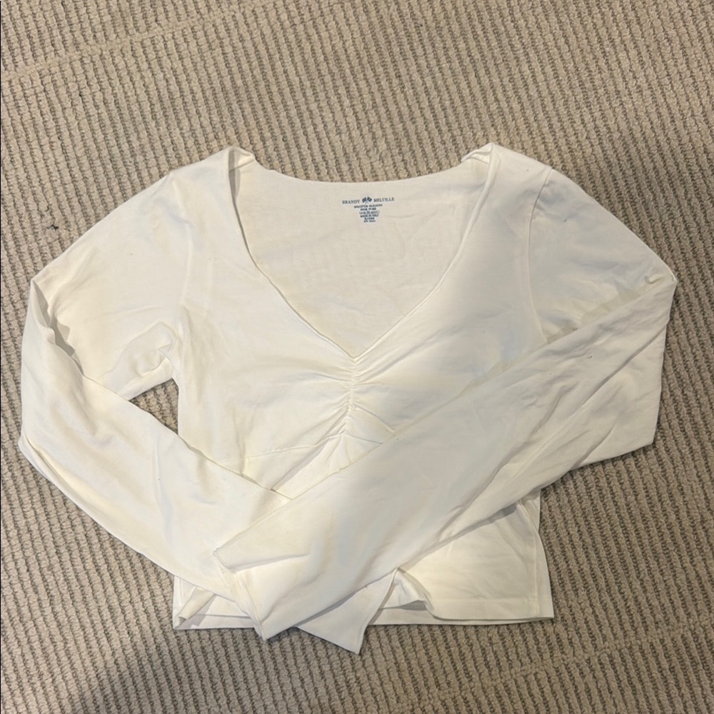 Brandy Melville White Long Sleeve Wrap Crop Blouse